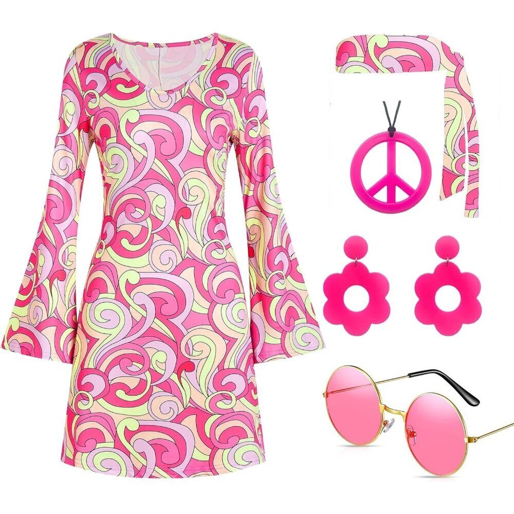 Women Hippie Disco Costume 60s 70s Dress Accessories Halloween